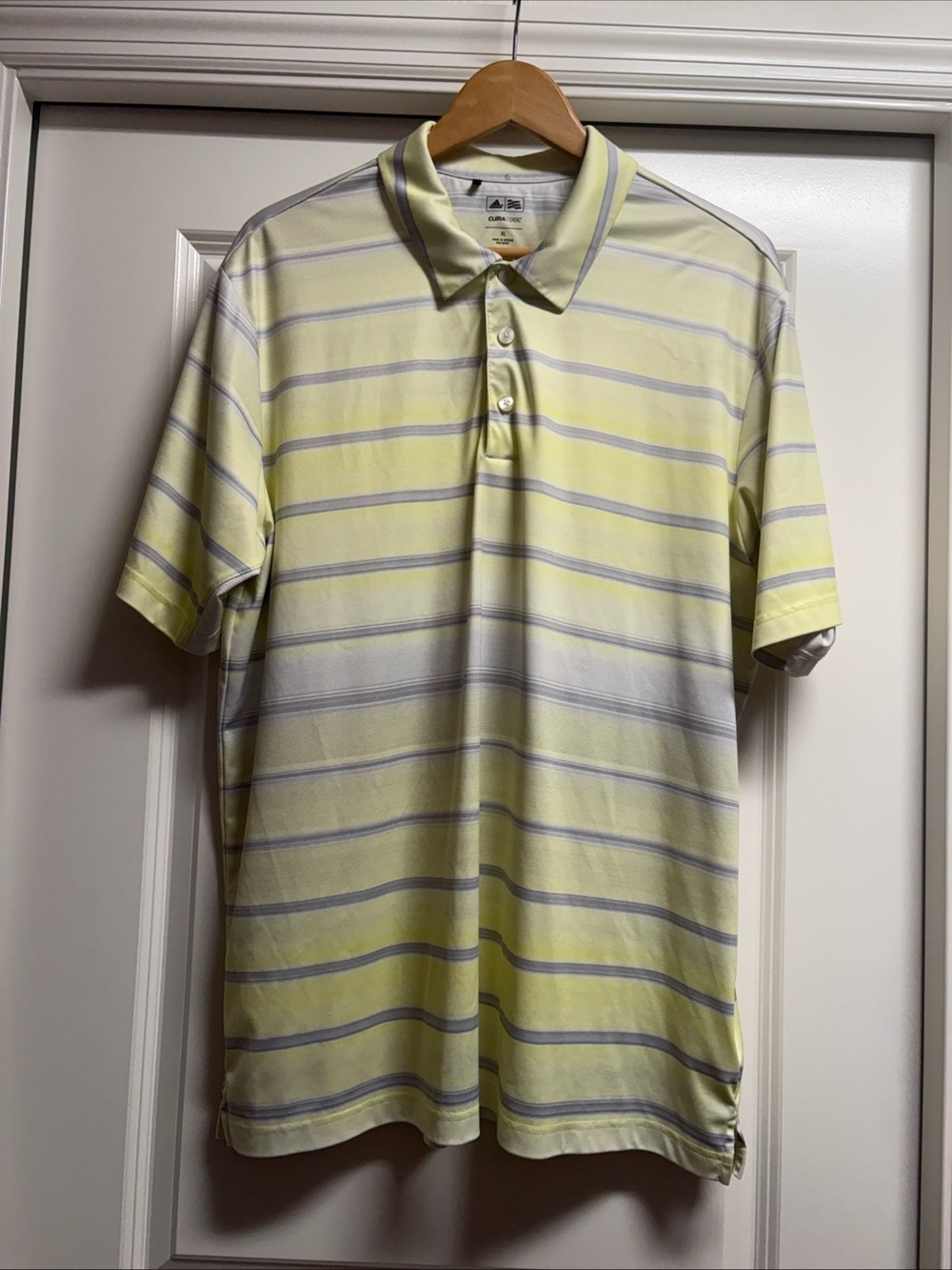 adidas Light Yellow and Gray Striped Men's Polo XL shirt
